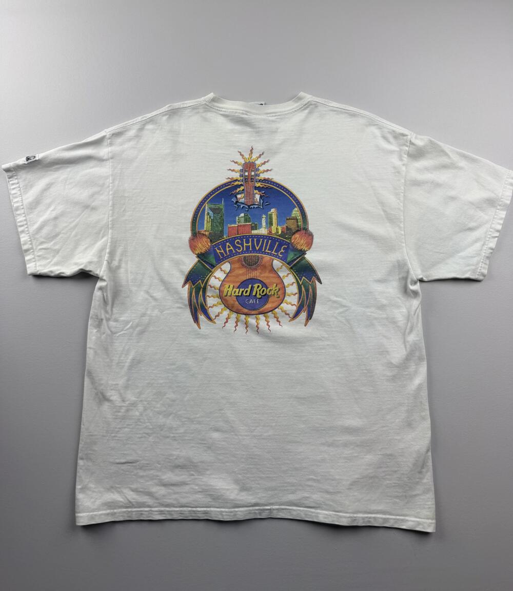 Hard Rock Cafe Shirt Mens White Nashville Guitar Heavy Graphic Tee Music Read